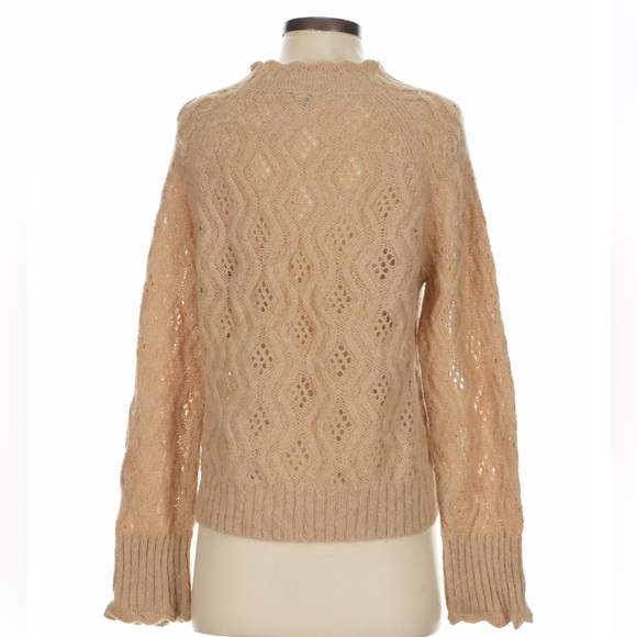 J. Crew Pointelle Scallop Trim Sweater Size S Camel Wool Alpaca Blend Open Knit - Picture 3 of 9